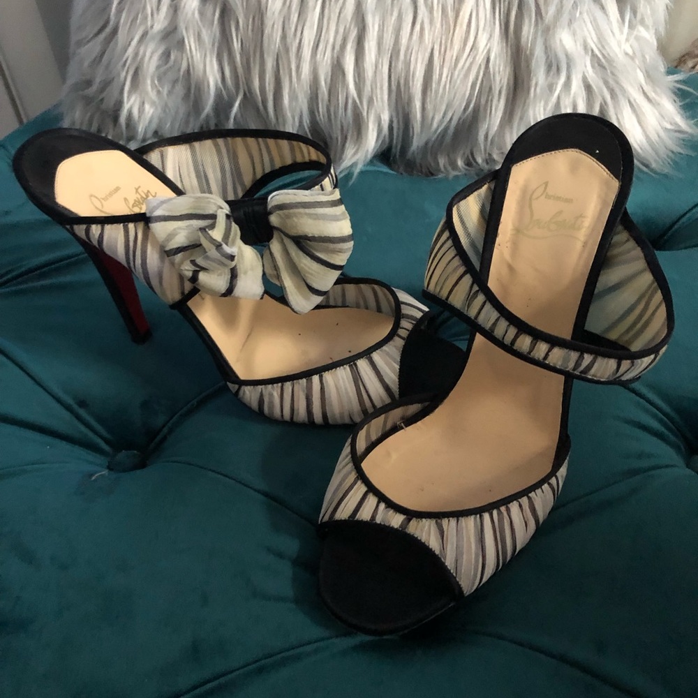 COPY - Louboutin black white silk slides